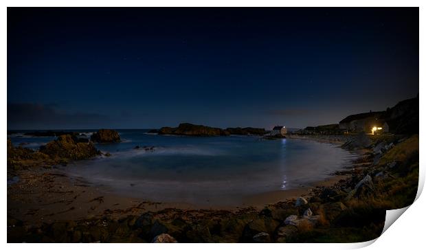 The Night Sky, Ballintoy Coastline on the The Caus Print by Creative Photography Wales