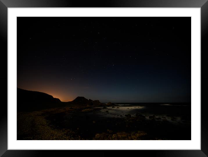 The Night Sky, Ballintoy Coastline on the The Caus Framed Mounted Print by Creative Photography Wales