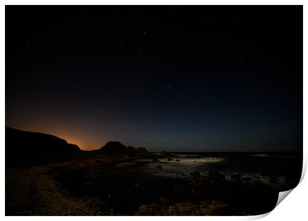 The Night Sky, Ballintoy Coastline on the The Caus Print by Creative Photography Wales