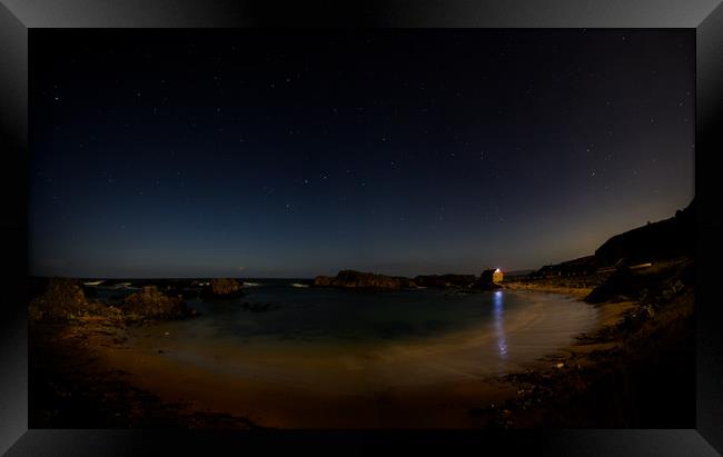 The Night Sky, Ballintoy Coastline on the The Caus Framed Print by Creative Photography Wales