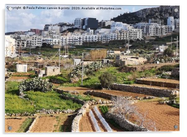 View of life in Mellieha Malta Acrylic by Paula Palmer canvas