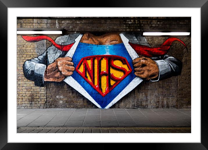 NHS Super Hero Framed Mounted Print by Wayne Howes