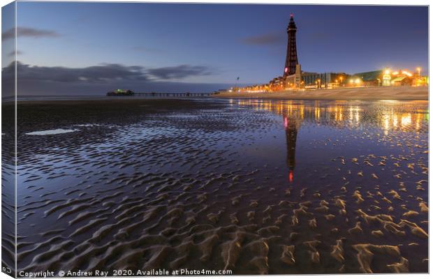 Twilight reflections (Blackpool) Canvas Print by Andrew Ray