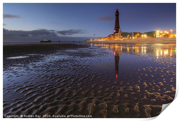 Twilight reflections (Blackpool) Print by Andrew Ray