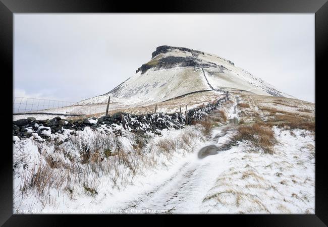 Snow on Pen-y-ghent Framed Print by Andrew Ray