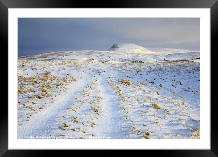 Track toward Pen-y-ghent Framed Mounted Print by Andrew Ray