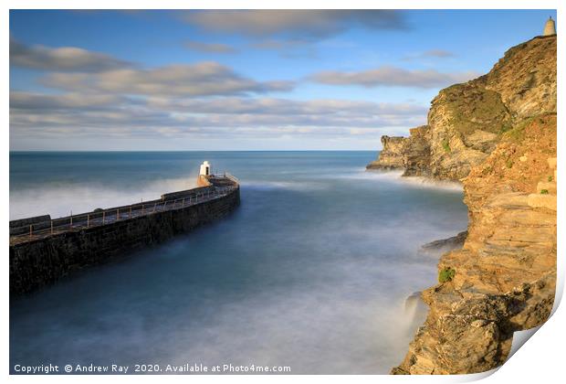 Entrance to Portreath Harbour Print by Andrew Ray