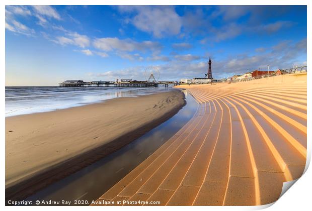 Towards the tower and central pier (Blackpool) Print by Andrew Ray