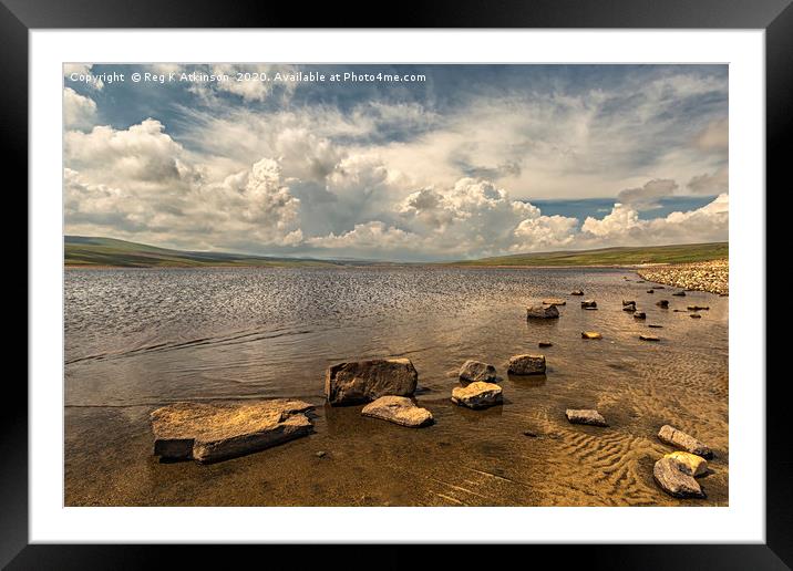 Cow Green Clouds and Rocks Framed Mounted Print by Reg K Atkinson