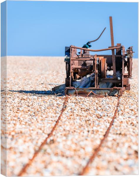 Disused Winch, Dungeness Beach, Kent, England Canvas Print by Dave Collins