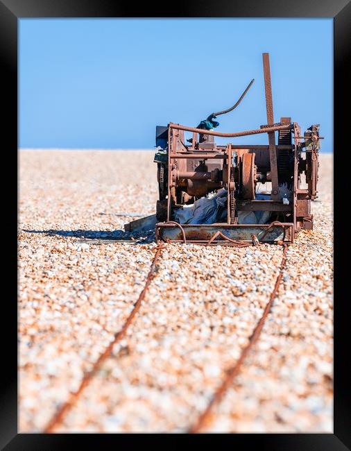 Disused Winch, Dungeness Beach, Kent, England Framed Print by Dave Collins