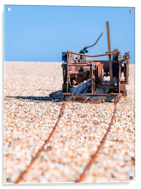 Disused Winch, Dungeness Beach, Kent, England Acrylic by Dave Collins