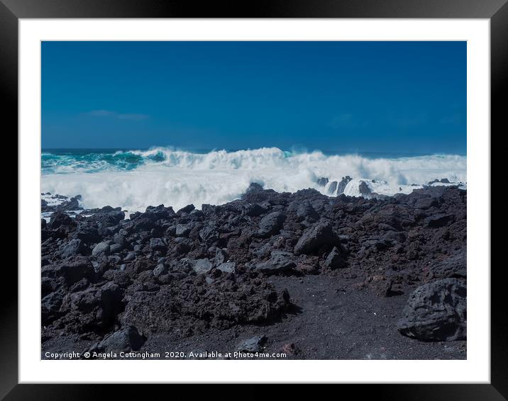 Atlantic Waves at El Golfo Framed Mounted Print by Angela Cottingham