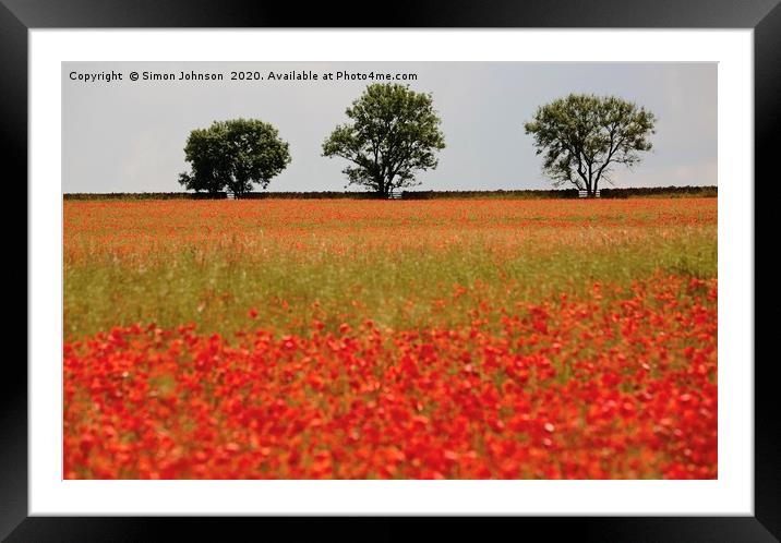 Three trees and poppies Framed Mounted Print by Simon Johnson