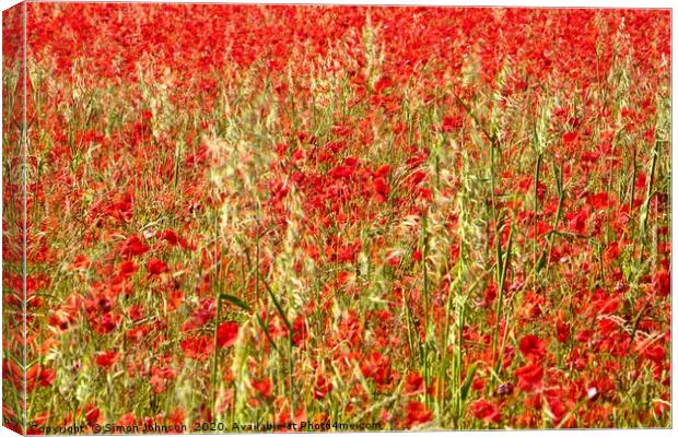 iompressionist image of poppies Canvas Print by Simon Johnson
