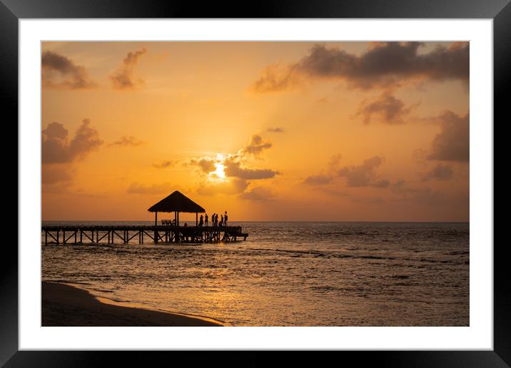 End of Pier Sunset Party, Maldives Framed Mounted Print by Dave Collins