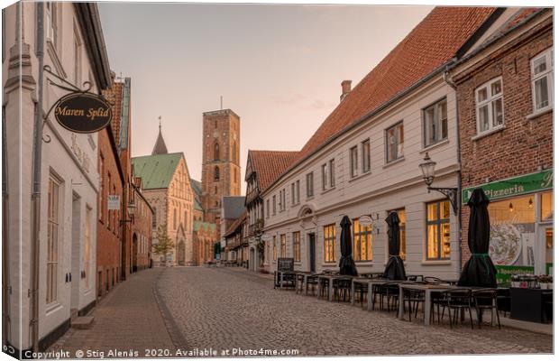 the tower of Ribe cathedral at the end of an old c Canvas Print by Stig Alenäs