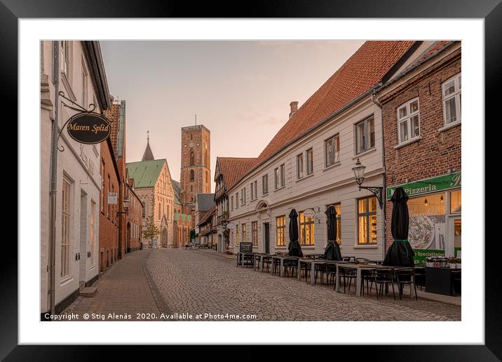the tower of Ribe cathedral at the end of an old c Framed Mounted Print by Stig Alenäs