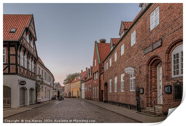 An old cobbled street in the medieval town of Ribe Print by Stig Alenäs