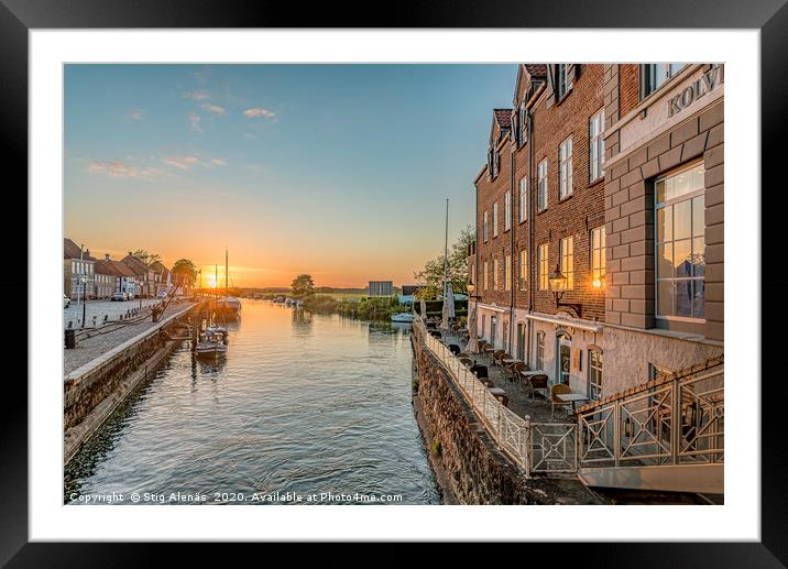Ribe river and the restaurant Kolvig in the sunset Framed Mounted Print by Stig Alenäs