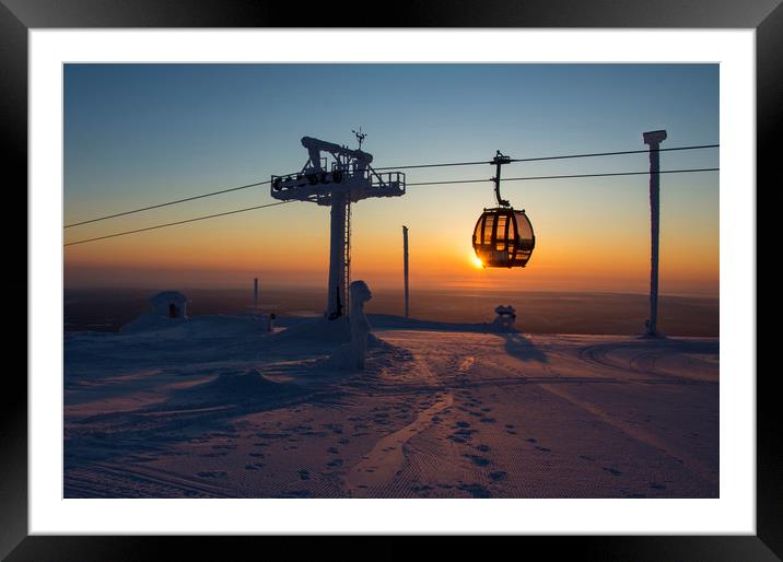 Cable Car Passing Setting Sun Framed Mounted Print by Dave Collins