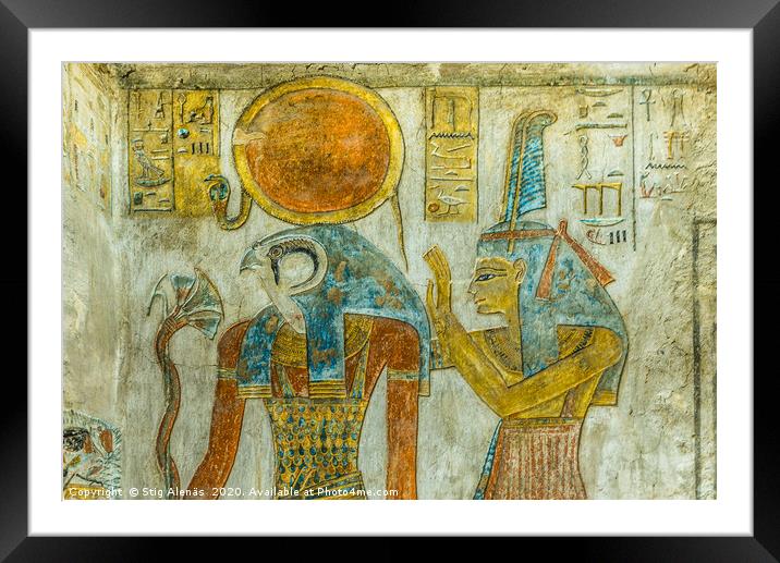 Ancient Painting of the egyptian god Ra and Maat i Framed Mounted Print by Stig Alenäs