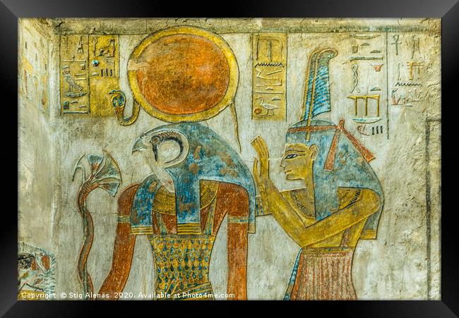 Ancient Painting of the egyptian god Ra and Maat i Framed Print by Stig Alenäs