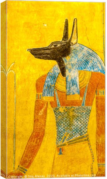 Painting of the Egytian god Anubis in the valley o Canvas Print by Stig Alenäs