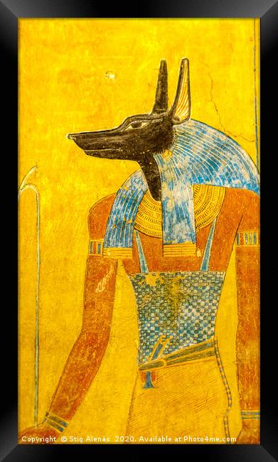 Painting of the Egytian god Anubis in the valley o Framed Print by Stig Alenäs