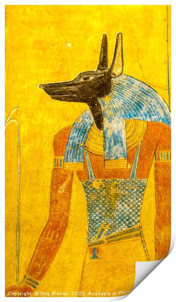 Painting of the Egytian god Anubis in the valley o Print by Stig Alenäs