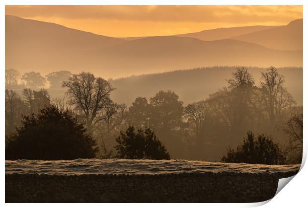 Early Morning mist in the hills. Print by Dave Collins