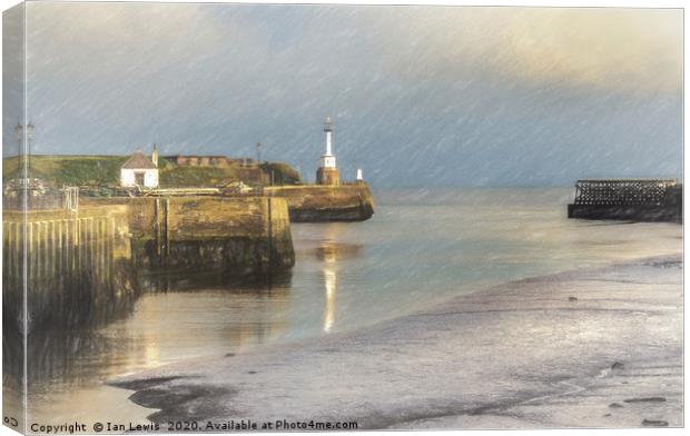 Maryport Harbour Entrance At Low Tide Canvas Print by Ian Lewis
