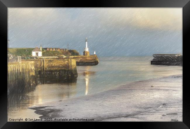 Maryport Harbour Entrance At Low Tide Framed Print by Ian Lewis