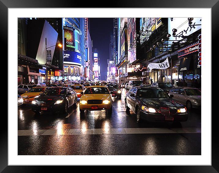 Yellow Cab and Times Square Framed Mounted Print by peter tachauer