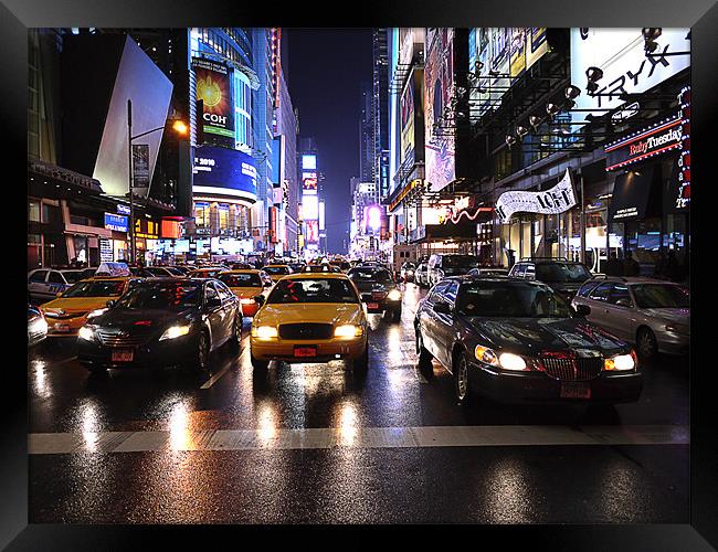 Yellow Cab and Times Square Framed Print by peter tachauer
