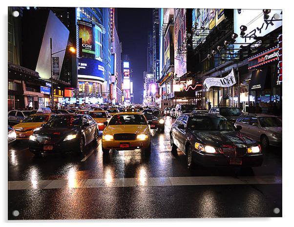 Yellow Cab and Times Square Acrylic by peter tachauer