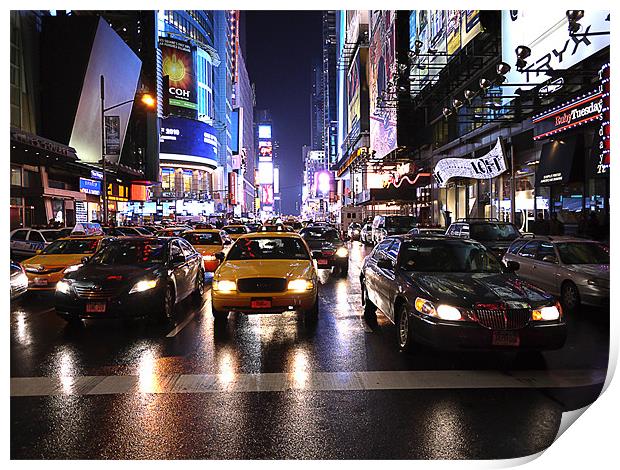 Yellow Cab and Times Square Print by peter tachauer