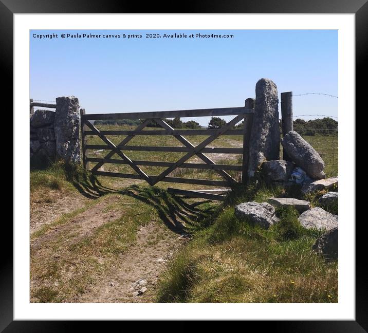 Five bar gate on Dartmoor National Park  Framed Mounted Print by Paula Palmer canvas