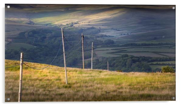 Telegraph poles on the Welsh hills Acrylic by Leighton Collins