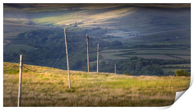 Telegraph poles on the Welsh hills Print by Leighton Collins