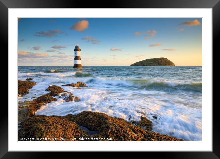 Incoming waves (Penmon Lighthouse) Framed Mounted Print by Andrew Ray