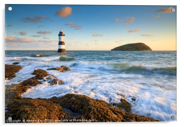 Incoming waves (Penmon Lighthouse) Acrylic by Andrew Ray