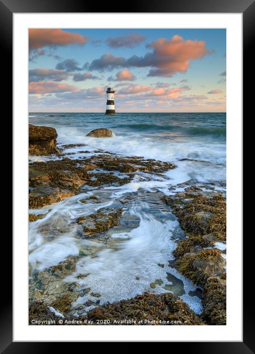Incoming waves (Penmon Lighthouse) Framed Mounted Print by Andrew Ray