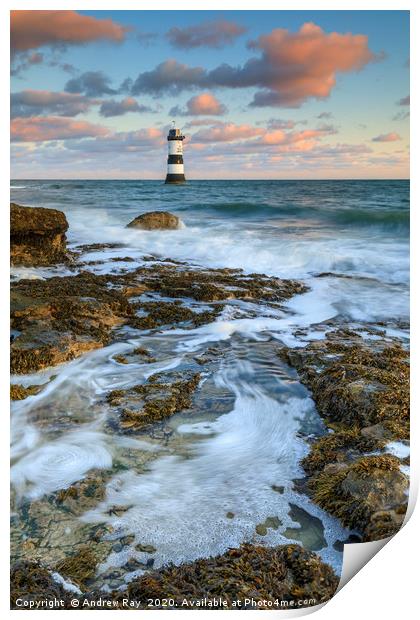 Incoming waves (Penmon Lighthouse) Print by Andrew Ray