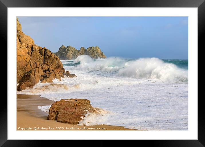 Incoming waves (Porthcurno) Framed Mounted Print by Andrew Ray