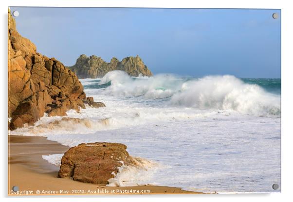 Incoming waves (Porthcurno) Acrylic by Andrew Ray