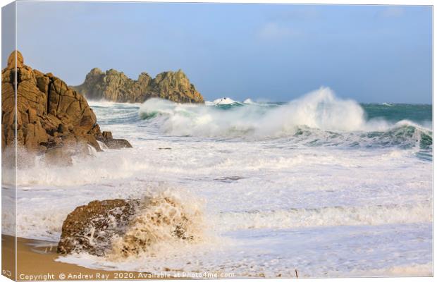 Stormy afternoon (Porthcurno Beach) Canvas Print by Andrew Ray
