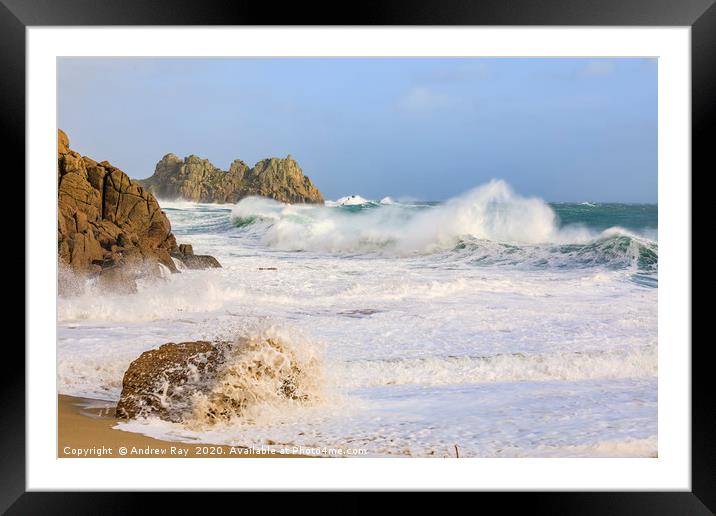 Stormy afternoon (Porthcurno Beach) Framed Mounted Print by Andrew Ray