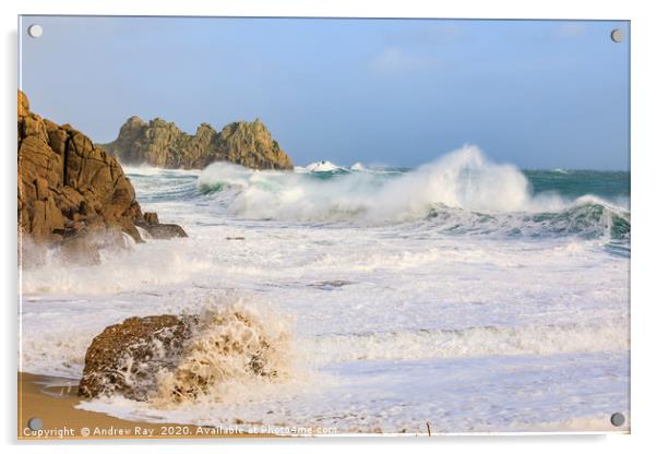 Stormy afternoon (Porthcurno Beach) Acrylic by Andrew Ray