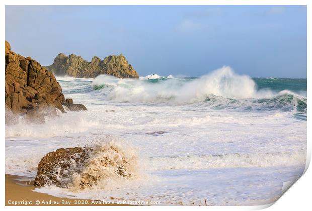 Stormy afternoon (Porthcurno Beach) Print by Andrew Ray